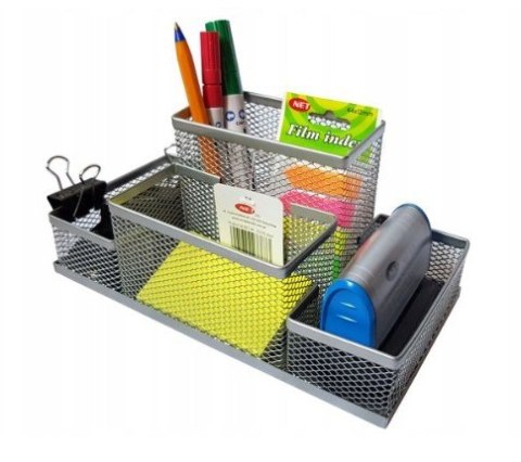 Organizer Przybornik na biurko metalowy pojemnik biurowy z siatki Net 4A Z3318A silver 20,5x10,5x9,5 cm Dotts