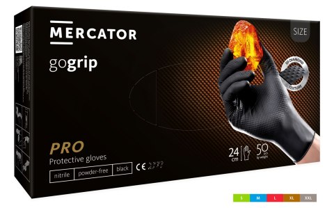Rękawice nitrylowe bezpudrowe mocne/grube MERCATOR, GOGRIP czarne, (50 szt.), rozmiar L, RP30060004 Mercator