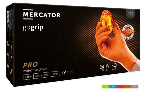Rękawice nitrylowe bezpudrowe mocne/grube MERCATOR, GOGRIP pomarańczowe, (50 szt.), rozmiar L, RP30061004 Mercator