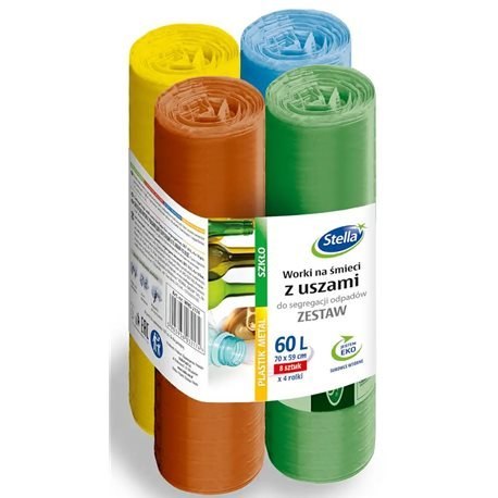 STELLA Worki 60l z uszami, do segregacji odpadów, zestaw 4x8 szt., mix, ST-ST-045174 Stella