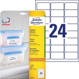 Etykiety na mrożonki, A4, 25 ark./op., 63,5 x 33,9 mm, białe, AVERY ZWECKFORM, L7970-25 Avery Zweckform