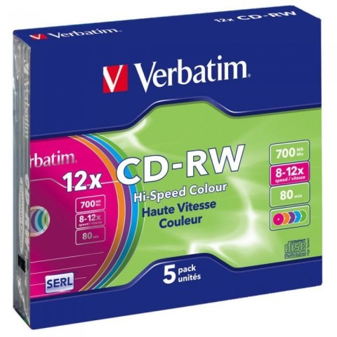 Płyta CD-RW VERBATIM SLIM Kolor 700MB x12 43167 Verbatim