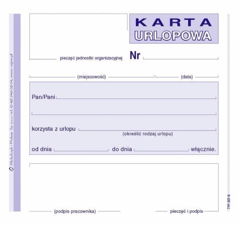 507-6 Karta urlopowa MICHALCZYK&PROKOP 2/3 A6 40 kartek Michalczyk i Prokop 507-6 Karta urlopowa MICHALCZYK&PROKOP 2/3 A6 40 kartek Michalczyk i Prokop