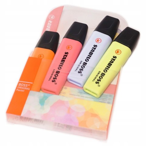 Zakreślacz STABILO BOSS pastel etui 4szt nowe kolory 70/4-3 Stabilo Zakreślacz STABILO BOSS pastel etui 4szt nowe kolory 70/4-3 Stabilo