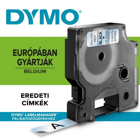 Taśma DYMO D1 - 12 mm x 7 m, czarny / przezroczysty S0720500 / 45010 do drukarek etykiet Dymo Taśma DYMO D1 - 12 mm x 7 m, czarny / przezroczysty S0720500 / 45010 do drukarek etykiet Dymo