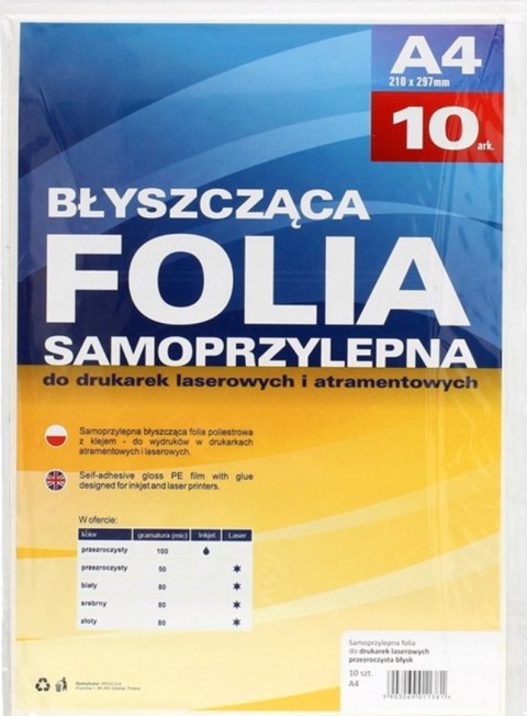 Folia samoprzylepna A4 do drukarek laserowych przezroczysta (10szt) 434010 50mic ARGO Argo Folia samoprzylepna A4 do drukarek laserowych przezroczysta (10szt) 434010 50mic ARGO Argo