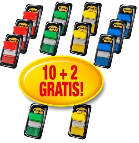 Zestaw promocyjny zakładek POST-IT (680 -P10+2), PP, 25,4x43,2mm, mix kolorów, 10+2 GRATIS Post-It 3M
