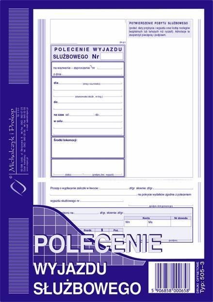 Polecenie wyjazdu służbowego, A5 40 kartek, 10-505-3 DOTTS Dotts Polecenie wyjazdu służbowego, A5 40 kartek, 10-505-3 DOTTS Dotts