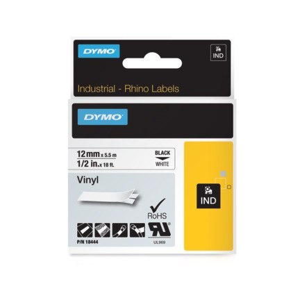 Taśma winylowa RHINO 12mm czarna na białym 18444/S0718600 DYMO Rhino Taśma winylowa RHINO 12mm czarna na białym 18444/S0718600 DYMO Rhino