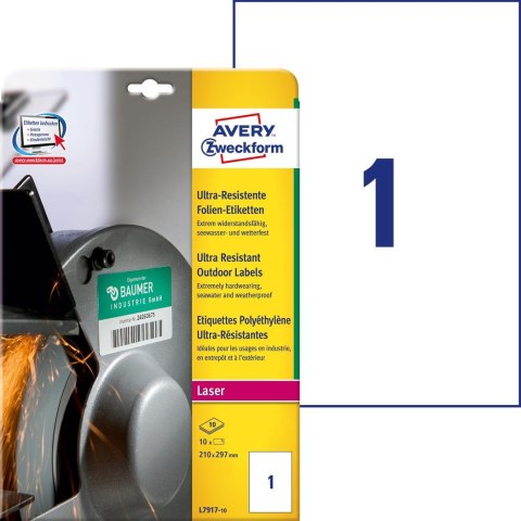 Etykiety Ultra Resistant L7917-10 210x297 10 ark polietylenowe, Avery Zweckform Avery Zweckform Etykiety Ultra Resistant L7917-10 210x297 10 ark polietylenowe, Avery Zweckform Avery Zweckform