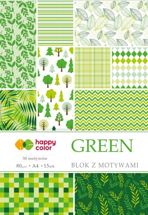 Blok z motywami GREEN, 80g/m2, A4, 15 ark, 30 motyw, Happy Color HA 3808 2030-G Happy Color Blok z motywami GREEN, 80g/m2, A4, 15 ark, 30 motyw, Happy Color HA 3808 2030-G Happy Color