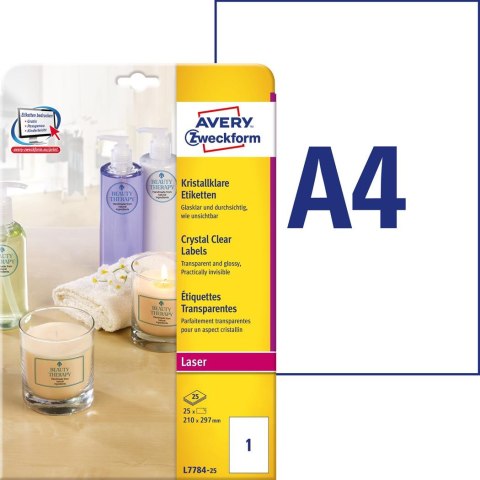 Etykiety Crystal Clear L7784-25 210 x 297 25ark przezroczyste, Avery Zweckform Avery Zweckform Etykiety Crystal Clear L7784-25 210 x 297 25ark przezroczyste, Avery Zweckform Avery Zweckform