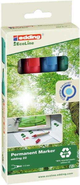 Markery EDDING permanentne ekologiczne 4 kol. etui ścięta końcówka 22/4s ed Edding