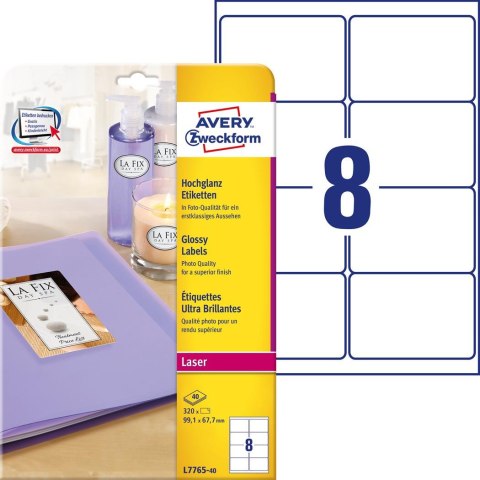Etykiety błyszczące L7765-40 99,1 x 67,7 40ark Avery Zweckform (X) Avery Zweckform