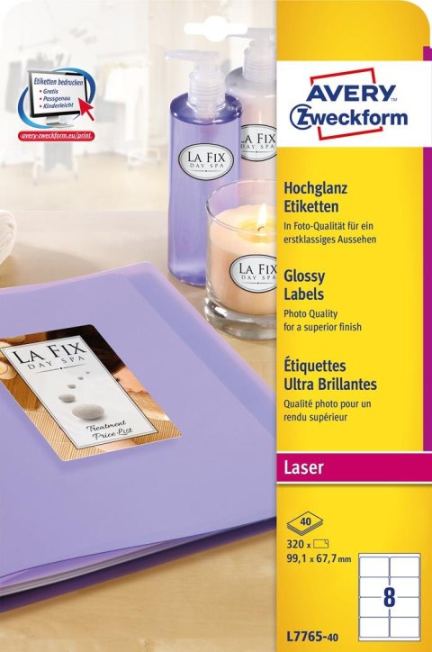 Etykiety błyszczące L7765-40 99,1 x 67,7 40ark Avery Zweckform (X) Avery Zweckform