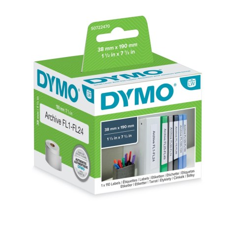 Etykiety DYMO na segregatory, 190 x 38 mm małe (białe) S0722470 Dymo Etykiety DYMO na segregatory, 190 x 38 mm małe (białe) S0722470 Dymo
