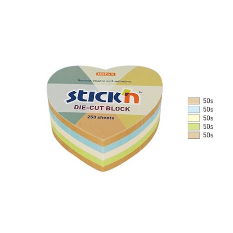 Notes serce, 64x67mm, mix 5 kol. pastel+recykling 250kart. Stickn 21837 StickN Notes serce, 64x67mm, mix 5 kol. pastel+recykling 250kart. Stickn 21837 StickN