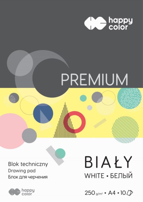 Blok techniczny PREMIUM biały A4, 250g, 10 ark, Happy Color HA 3725 2030-0 Happy Color