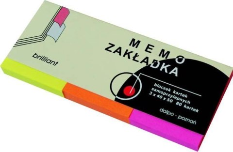Zakładki samoprzylepne brilliant 40x50mm w okładce, 3 kolory po 80 kartek Dalpo Zakładki samoprzylepne brilliant 40x50mm w okładce, 3 kolory po 80 kartek Dalpo