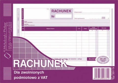 Rachunek dla zwolnionych podmiotowo z VAT (o+1k) 231-3 Michalczyk i Prokop Michalczyk i Prokop