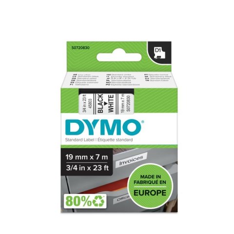 Taśma DYMO D1 - 19 mm x 7 m, czarny / biały S0720830 do drukarek etykiet Dymo Taśma DYMO D1 - 19 mm x 7 m, czarny / biały S0720830 do drukarek etykiet Dymo