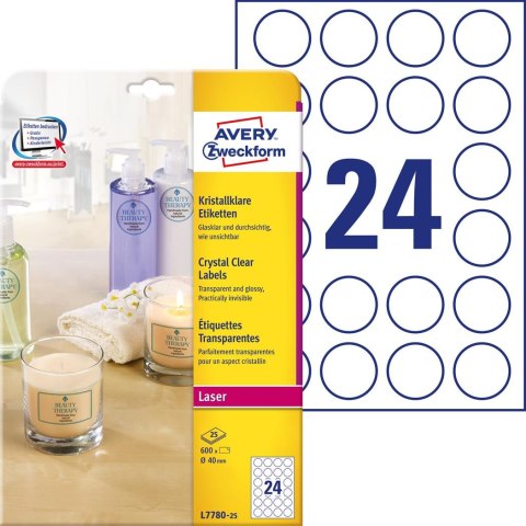Etykiety Crystal Clear L7780-25 Q40 25 ark. przezroczyste Avery Zweckform Avery Zweckform Etykiety Crystal Clear L7780-25 Q40 25 ark. przezroczyste Avery Zweckform Avery Zweckform