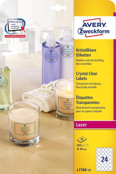 Etykiety Crystal Clear L7780-25 Q40 25 ark. przezroczyste Avery Zweckform Avery Zweckform Etykiety Crystal Clear L7780-25 Q40 25 ark. przezroczyste Avery Zweckform Avery Zweckform