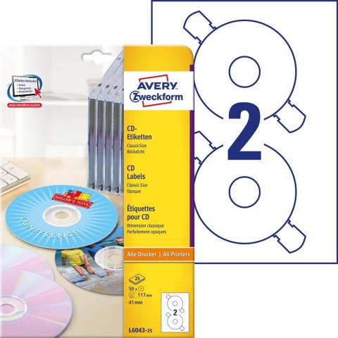 Etykiety na płyty CD L6043-25 Q117 25 ark. Avery Zweckform Avery Zweckform Etykiety na płyty CD L6043-25 Q117 25 ark. Avery Zweckform Avery Zweckform