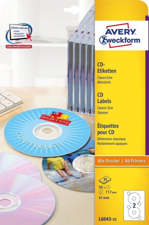 Etykiety na płyty CD L6043-25 Q117 25 ark. Avery Zweckform Avery Zweckform Etykiety na płyty CD L6043-25 Q117 25 ark. Avery Zweckform Avery Zweckform
