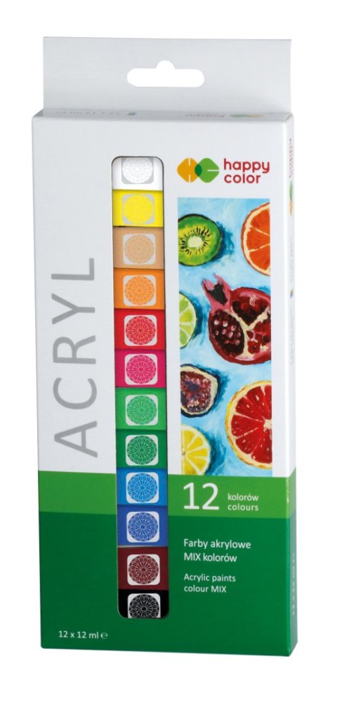 Farba akrylowa zestaw 12 kolorów x 12 ml, Happy Color HA 7370 0012-K12 Happy Color Farba akrylowa zestaw 12 kolorów x 12 ml, Happy Color HA 7370 0012-K12 Happy Color