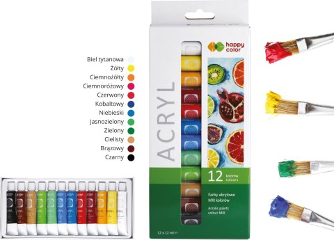 Farba akrylowa zestaw 12 kolorów x 12 ml, Happy Color HA 7370 0012-K12 Happy Color Farba akrylowa zestaw 12 kolorów x 12 ml, Happy Color HA 7370 0012-K12 Happy Color