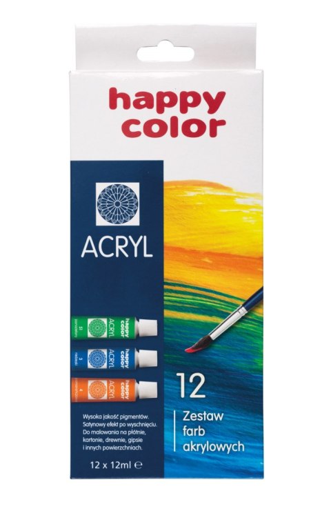 Farba akrylowa zestaw 12 kolorów x 12 ml, Happy Color HA 7370 0012-K12 Happy Color Farba akrylowa zestaw 12 kolorów x 12 ml, Happy Color HA 7370 0012-K12 Happy Color