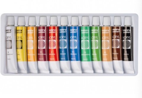Farba akrylowa zestaw 12 kolorów x 12 ml, Happy Color HA 7370 0012-K12 Happy Color Farba akrylowa zestaw 12 kolorów x 12 ml, Happy Color HA 7370 0012-K12 Happy Color