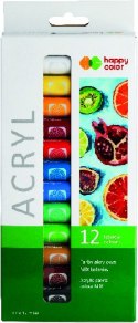 Farba akrylowa zestaw 12 kolorów x 12 ml, Happy Color HA 7370 0012-K12 Happy Color