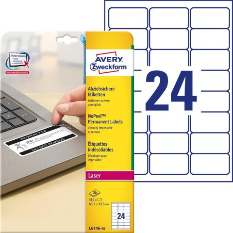 Etykiety NoPeel L6146-20 63,5 x 33,9 20 ark Avery Zweckform (X) Avery Zweckform Etykiety NoPeel L6146-20 63,5 x 33,9 20 ark Avery Zweckform (X) Avery Zweckform