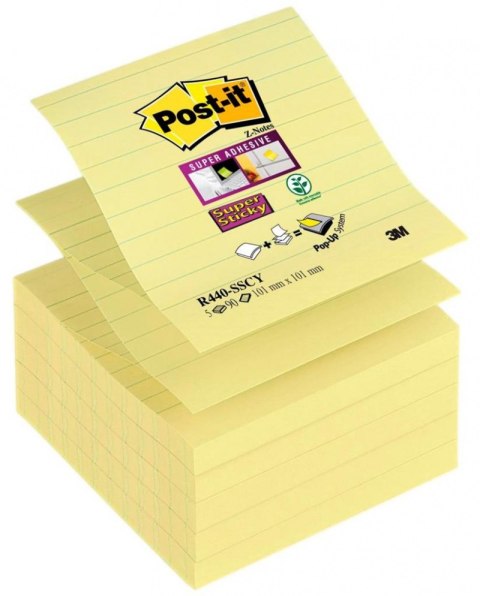 Karteczki samoprzylepne Post-it_ Super Sticky Z-Notes _16 żółtych bloczków po 90 karteczek 76x76mm _+ Podajnik PRO i 90 Post-It 3M