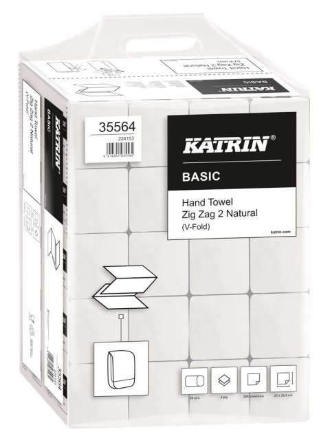 Ręczniki składane KATRIN BASIC Zig Zag 2 Natural, ZZ, 20 x 200, Handy Pack, 35564, opakowanie: 20 owijek Katrin Ręczniki składane KATRIN BASIC Zig Zag 2 Natural, ZZ, 20 x 200, Handy Pack, 35564, opakowanie: 20 owijek Katrin