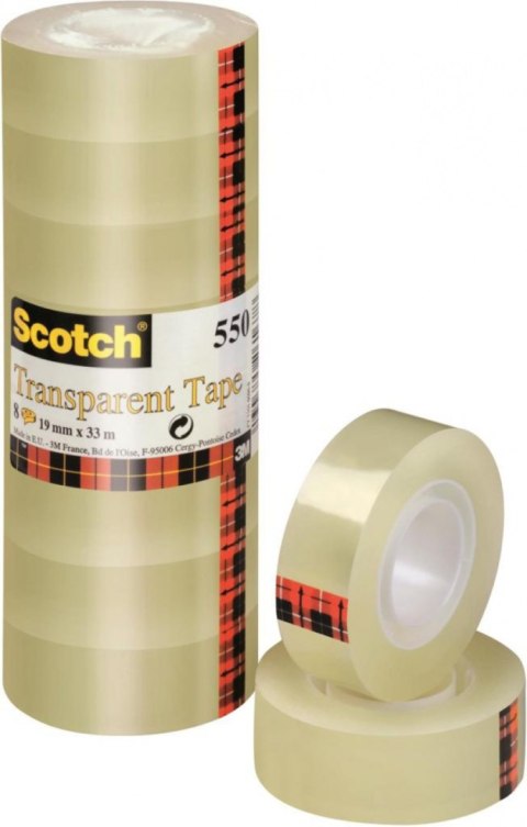 Taśma biurowa SCOTCH (550), 19mm, 33m, w folii, 8szt., transparentna Scotch 3M Taśma biurowa SCOTCH (550), 19mm, 33m, w folii, 8szt., transparentna Scotch 3M