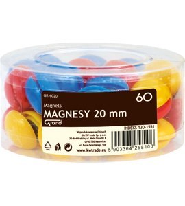 Magnesy 20mm tuba mix kolor 60szt, GR-6020, 130-1551 GRAND Grand
