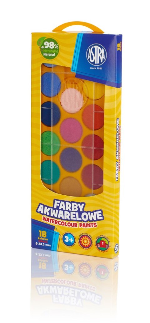 Farby akwarelowe Astra 18 kolorów - fi 23,5 mm w pudełku, 302118003 Astra Farby akwarelowe Astra 18 kolorów - fi 23,5 mm w pudełku, 302118003 Astra