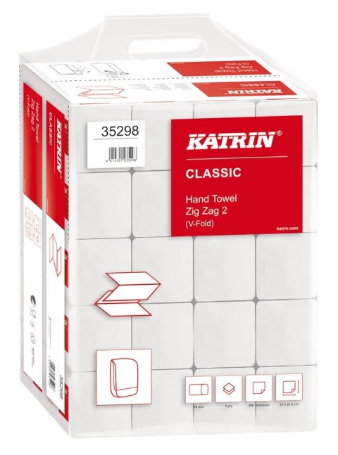 Ręczniki składane KATRIN CLASSIC Zig Zag, ZZ, 20x200, Handy Pack, 35298, opakowanie: 20 owijek Katrin