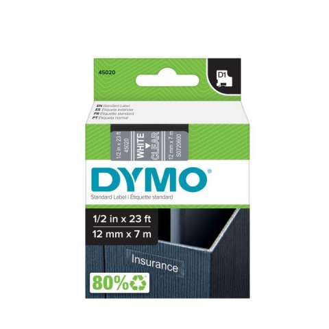 Taśma DYMO D1 - 12mm x 7 m, biały / przezroczysty S0720600 do drukarek etykiet Dymo