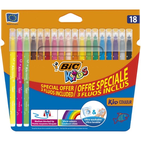 Flamastry BIC Kids Kid Couleur Fluo 18szt, 937511 Bic Flamastry BIC Kids Kid Couleur Fluo 18szt, 937511 Bic
