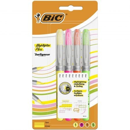 Zakreślacze BIC Highlighter Flex mix AST Etui 4szt, 950470 Bic Zakreślacze BIC Highlighter Flex mix AST Etui 4szt, 950470 Bic