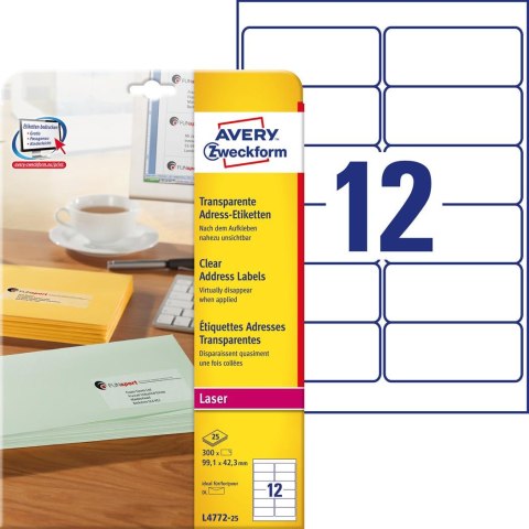 Etykiety adresowe L4772-25 99,1 x 42,3 25 ark przezroczyste, Avery Zweckform Avery Zweckform Etykiety adresowe L4772-25 99,1 x 42,3 25 ark przezroczyste, Avery Zweckform Avery Zweckform