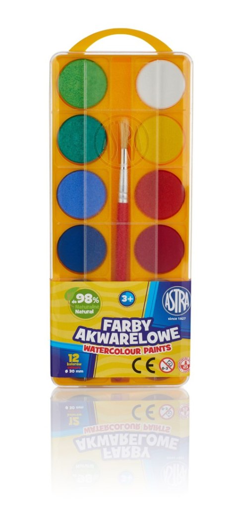 Farby akwarelowe Astra 12 kolorów - fi 30,0 mm z eurozawieszką, 83216904 Astra Farby akwarelowe Astra 12 kolorów - fi 30,0 mm z eurozawieszką, 83216904 Astra