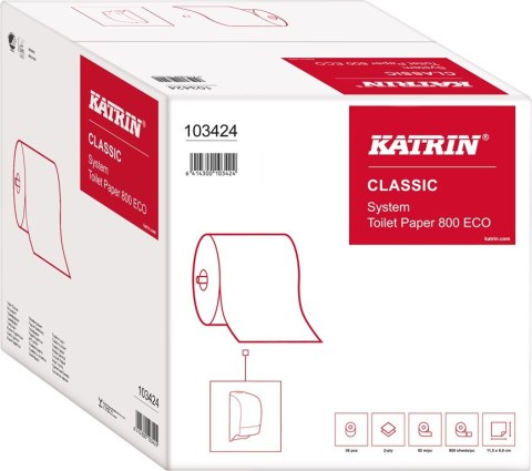 Papier toaletowy, duże rolki KATRIN CLASSIC System Toilet ECO, 103424, opakowanie: 36 rolka Katrin