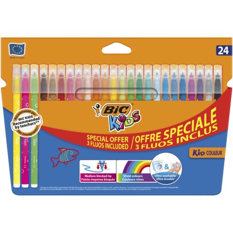 Flamastry BIC Kids Kid Couleur Fluo 24szt, 921360 Bic Flamastry BIC Kids Kid Couleur Fluo 24szt, 921360 Bic