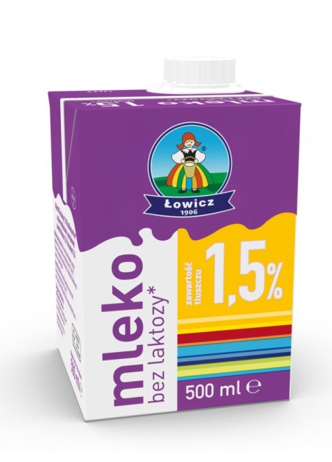 Mleko ŁOWICZ UHT bez laktozy 1.5% 0.5l Łowicz Mleko ŁOWICZ UHT bez laktozy 1.5% 0.5l Łowicz