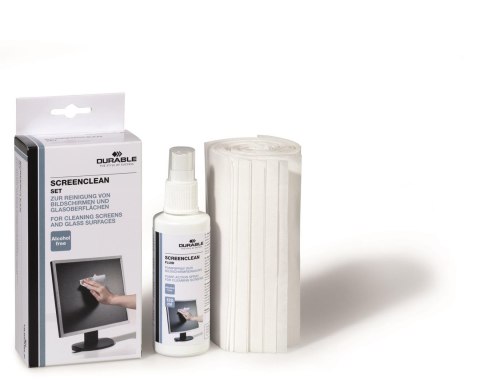 Zestaw do czyszczenia ekranów DURABLE (570700) płyn 125ml+20szt ścier mix Durable Zestaw do czyszczenia ekranów DURABLE (570700) płyn 125ml+20szt ścier mix Durable